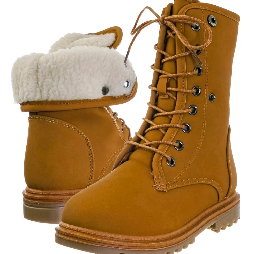 Whitney23K Girl/Kid Fold Lace Up Boot Faux Fur Lined Folded Collar Size 13